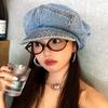 Cloud Octagonal Cap Vintage Peaked Hat Korean Washed Denim Beret  Women