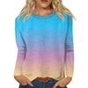 Women's Fashionable Casual Gradient Color Long Sleeved Printed Round Neck T-Shirt Top