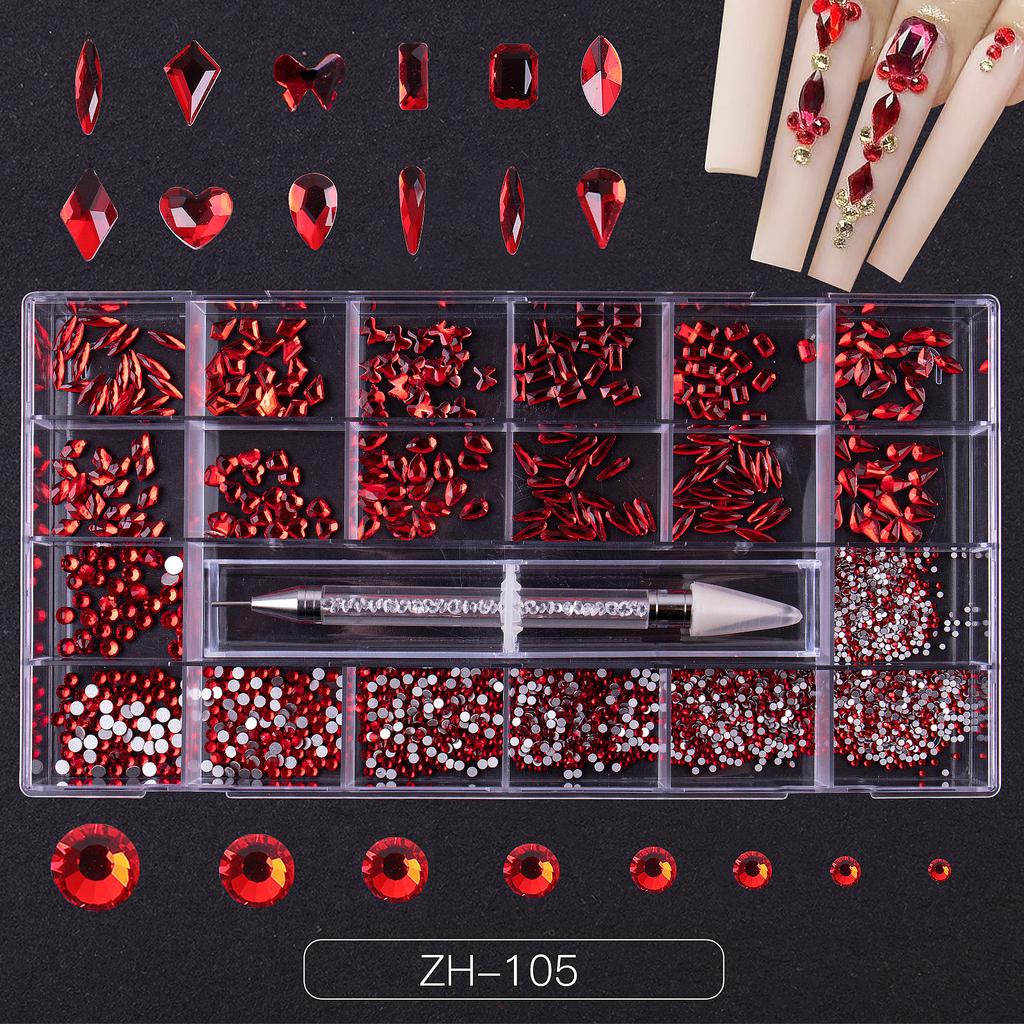 Nail Art 21 Grid Rhinestone Box Nail Art Diamond Flat Bottom Special-Shaped Diamond Nail Rhinestone Nail Art Jewelry Set