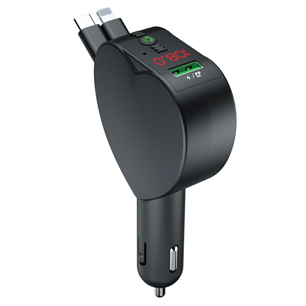

Y2 Car Bluetooth-compatible MP3 Player Voltage Monitor Hands-Free Call Adapter with Type-C + iP Retractable Cables