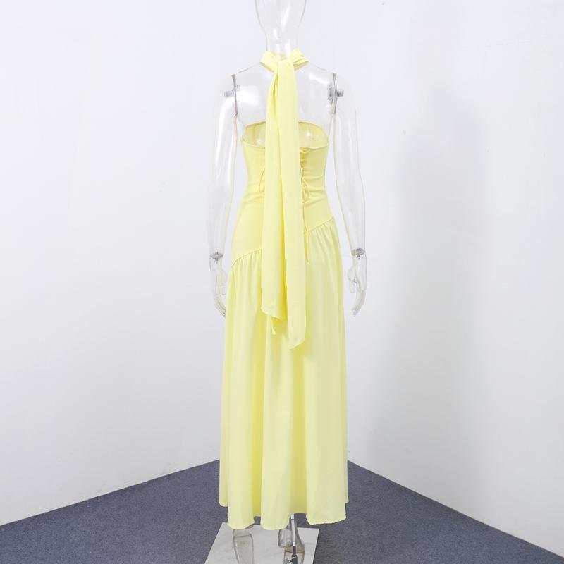 Mode Patchwork Schlitz Trägerloses Kleid Damen Elegant Ärmellos Rückenfrei Langes Kleid 2025 Sommer Neu Damen Abendparty Roben