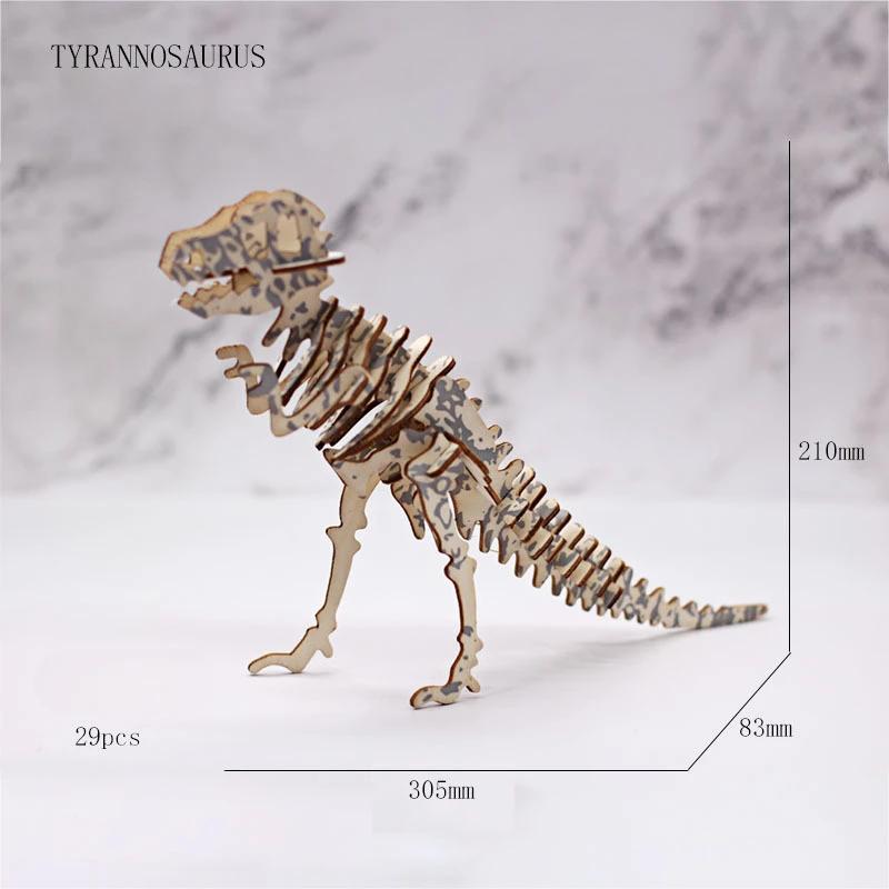 Multisize 3D Wooden Dinosaur Puzzles Children Animal DIY Model Handmade Intellectual Toy Board High Quality Christmas Gift