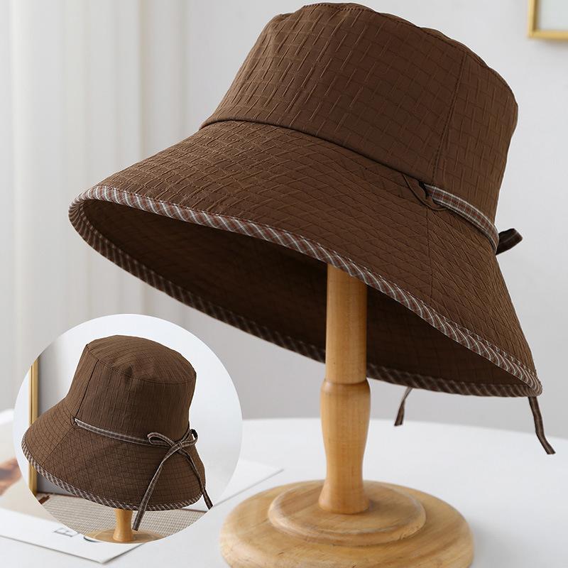 Small Fresh Plaid Bow Contrasting Color Bucket Hat Spring and Summer Travel Showing Face Small Bucket Hat Versatile Basin Hat Woman