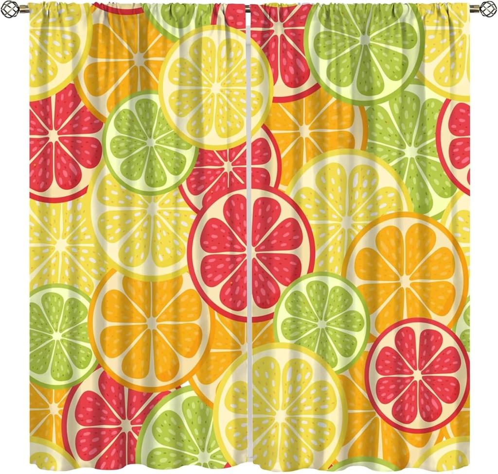 Fruit Window Curtains,Pink Cute Strawberry Green Leaves Flower Retro Art Print Window Drapes for Kids Girls Bedroom Living Room