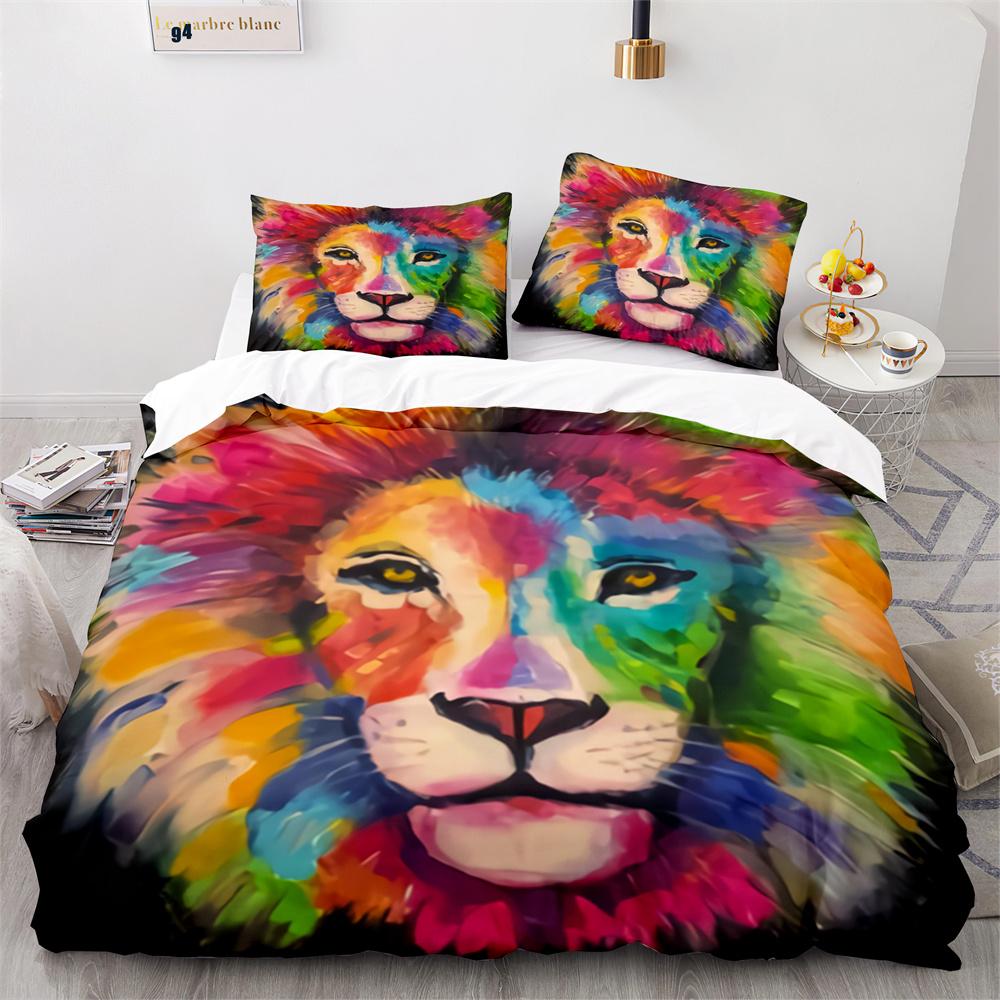Lion Duvet Cover Set 3D Print Wild Animal Under Sunshine King Queen Size For Teens Kids Bedding Set Polyester Comforter Cover