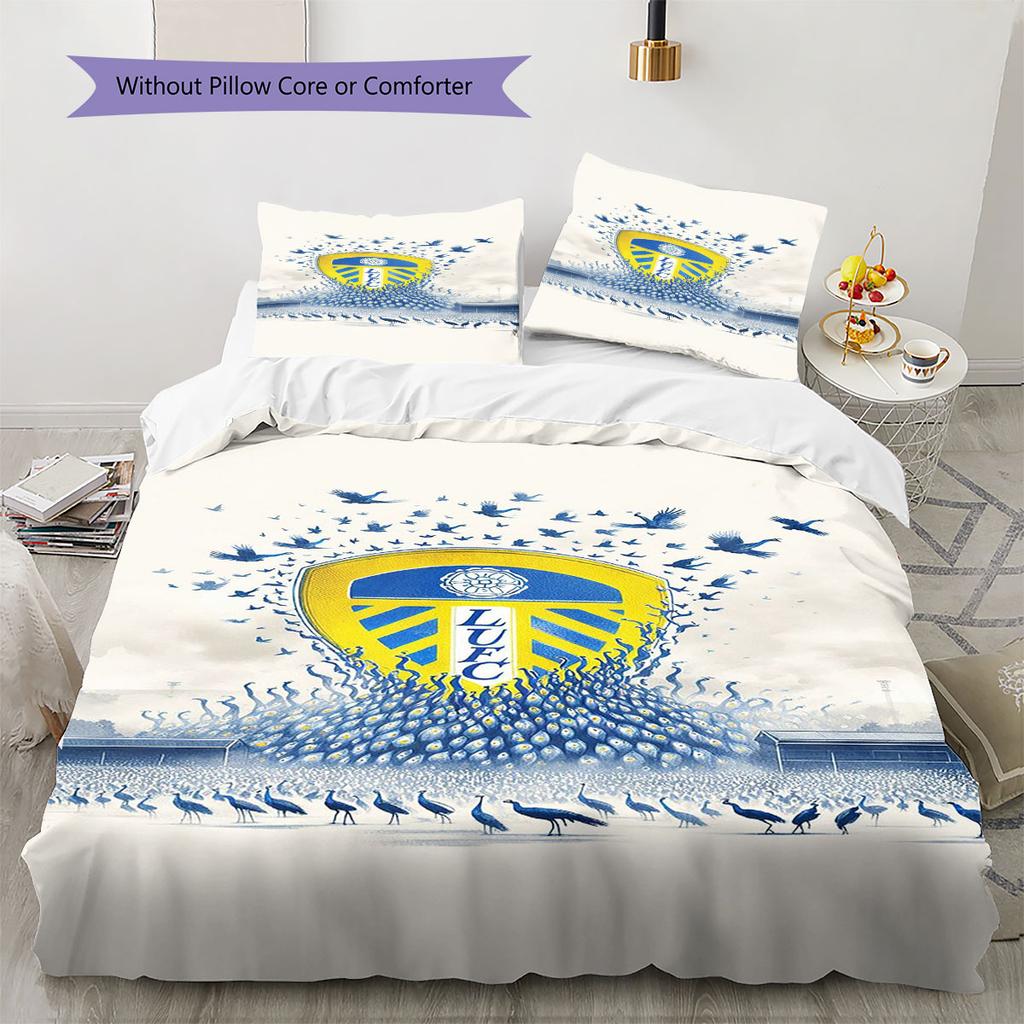 Pościel z wzorem Leeds United Football Club, Zestaw kołdry Poszewka na kołdrę Poszewka na poduszkę Domowy Prezent Urodzinowy(1 * poszwa na kołdrę + 2 * poszewki na poduszki, bez rdzenia)