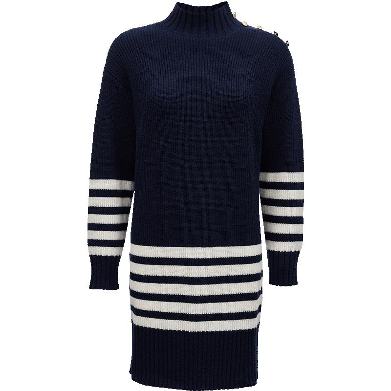 

VEROMODA Women s High-Collar Wool Blend Striped Knit Nautical Dress S