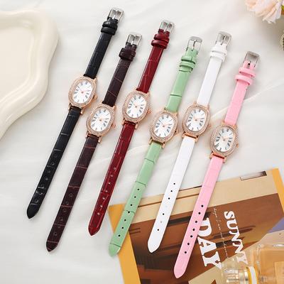 French Vintage Exquisite Minimalist Personal Wine Barrel Leather Belt Quartz Watch for Students In the Summer Graduation Season