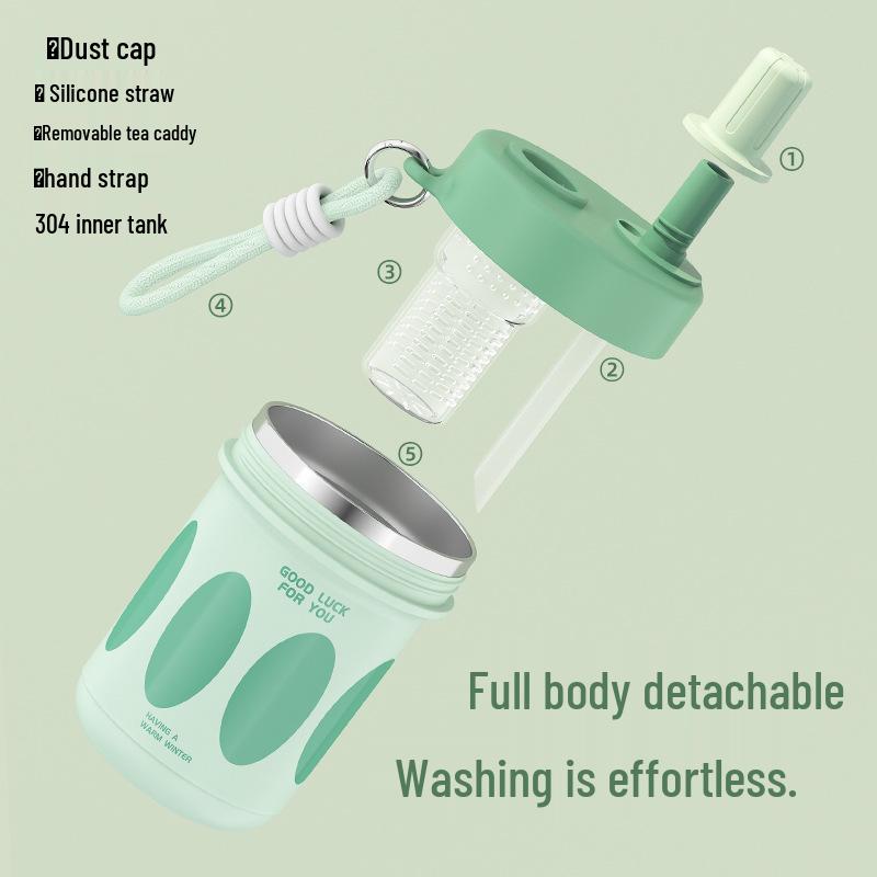 High-Value Portable Straw Cup with Lanyard, 304 Stainless Steel, Ideal for Cola and Coffee, Great Gift