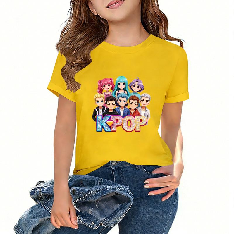 Kids Girls Kpop Hunters Zoey Mira Rumi Print Cotton T-shirt