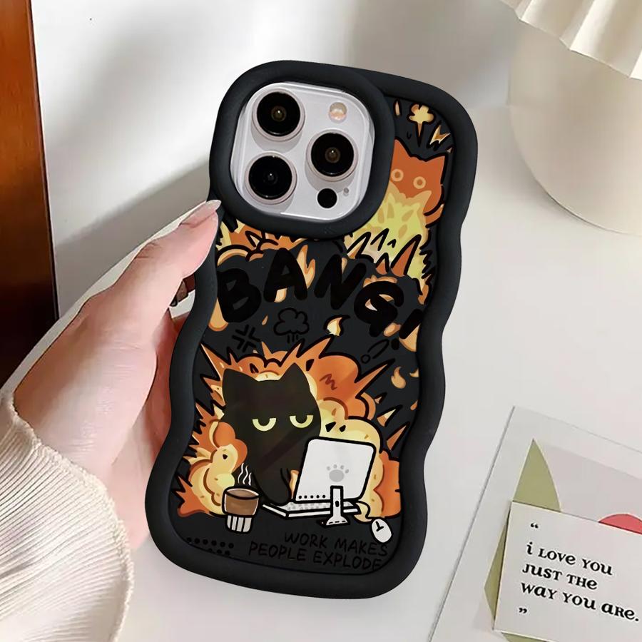 Soft Phone Cover Case for iPhone 16 Pro Max 13 12 15 Plus 17 Air 14 8 11 XR Tomato Sauce Black Cat
