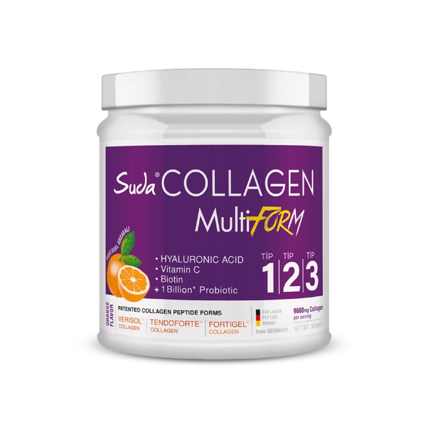 

Multiform Orange Flavored Collagen 360gr - 9600 Mg Hydrolyized Collagen Peptide - Type1, Type2, Type