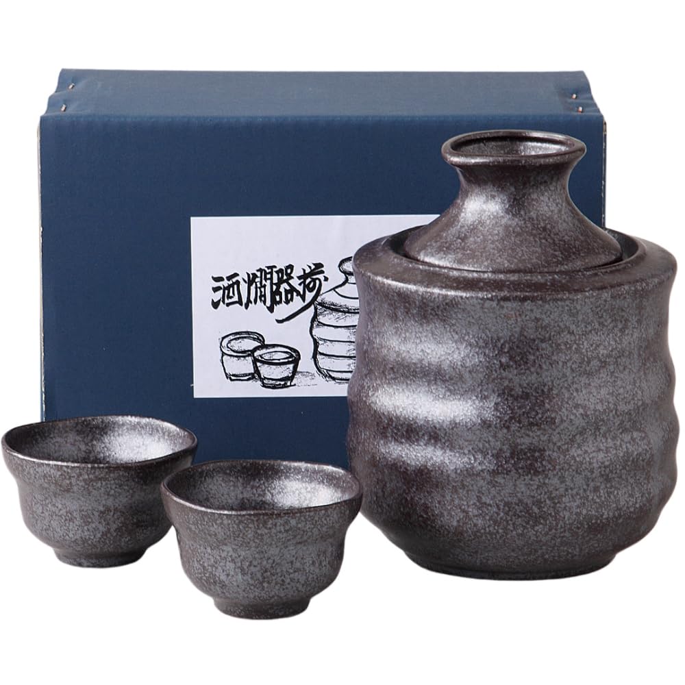 

Ale-net Sake Warmer Set (Large), 300ml, Diameter 7.3cm x Height 12.2cm, Black and Silver, for Cold and Hot Sake, Mino Ware Porcelain, Made in Japan