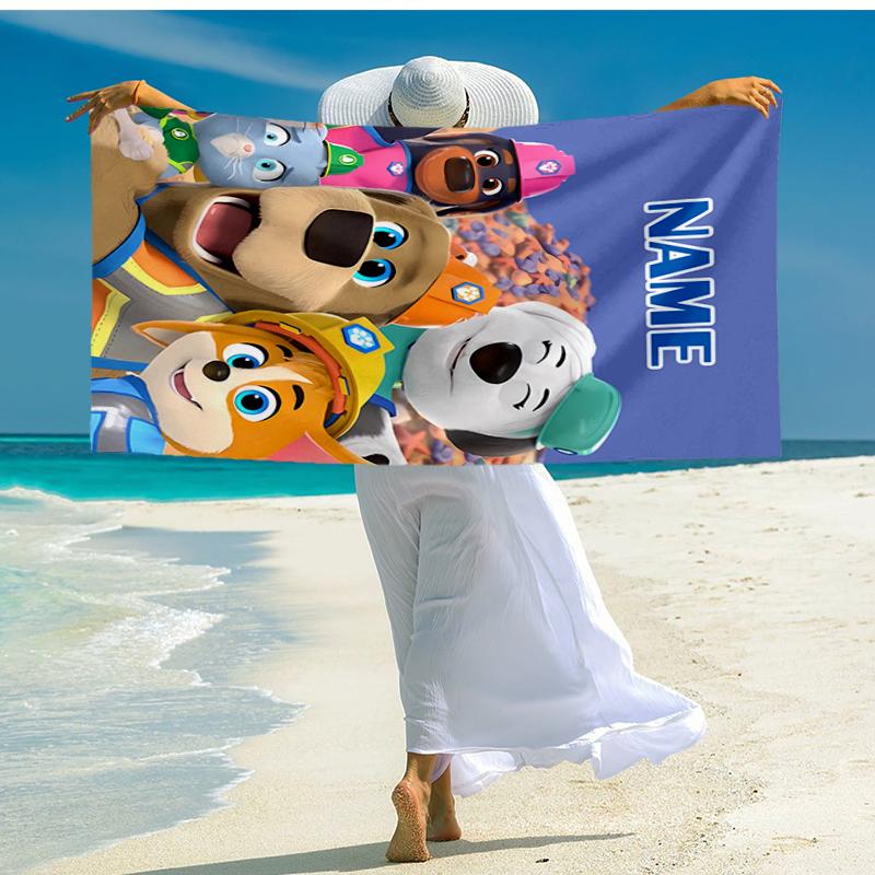 Custom Name Ultra-Soft Beach Towel with Pupstruction Theme,Ideal for Pool - Camping, Diving - Perfect Travel Essential, Vibrant Beach Towel.