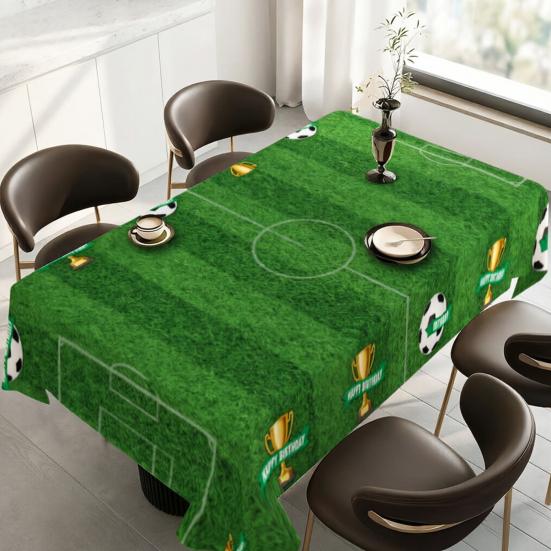 Soccer Tablecloth for Birthday Party Decoration, Soccer Ball Field Rectangle Table Cover for Dining Room, Game Day Sports Party Supplies