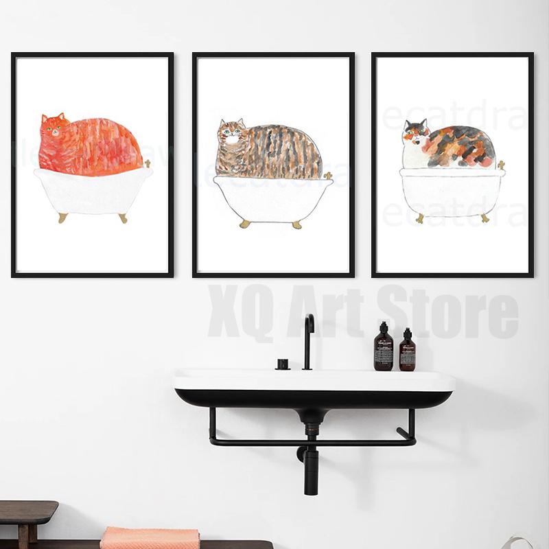 Cat Print Bath Time Cat Canvas Painting Print Wall Art Bathroom Decor Bathtub Bath Tub Wall Art Print Cat Lover Gift Unframed