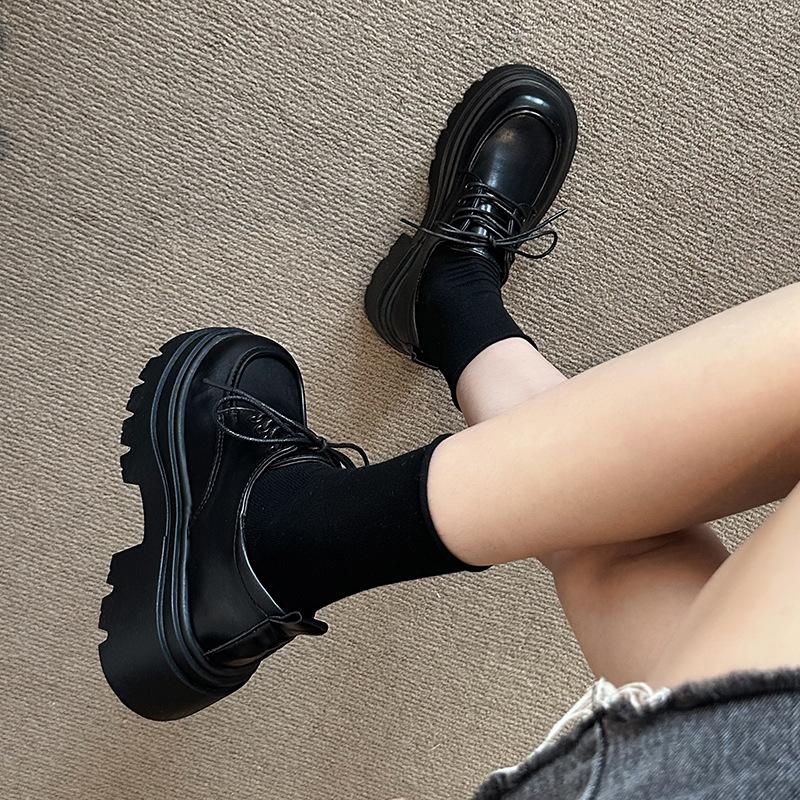 British style small leather shoes women's 2025 spring new retro Japanese thick-soled heightening lace-up Internet celebrity loafers women's single s