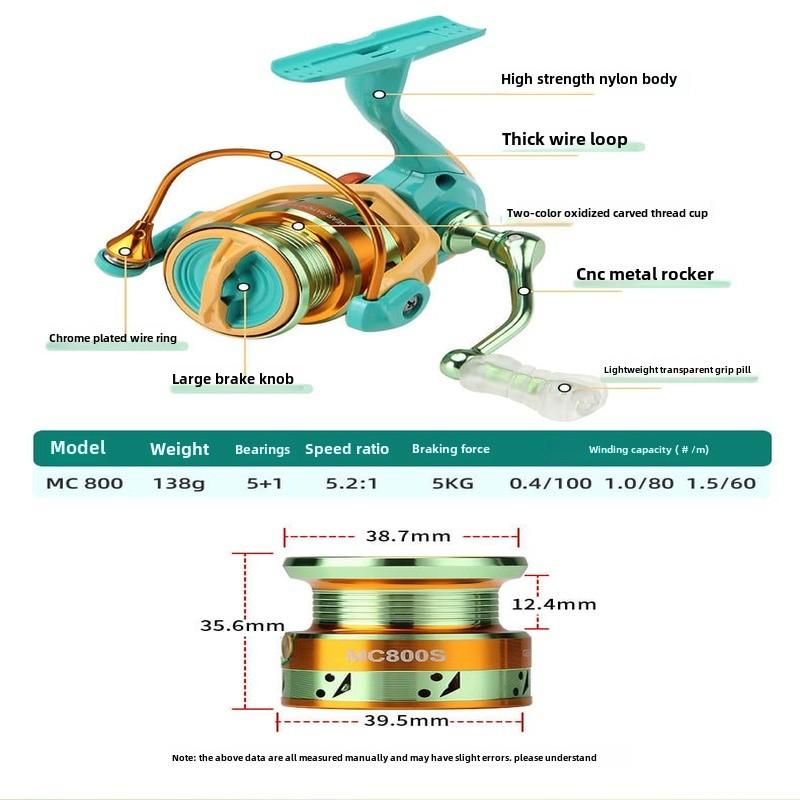 New Micro-object Spinning Fishing Reel Aluminum Spool 5.2:1 Speed Ratio Metal  Fishing Reel Maximum Drag 8 Kg Suitable for Seawater and Freshwater