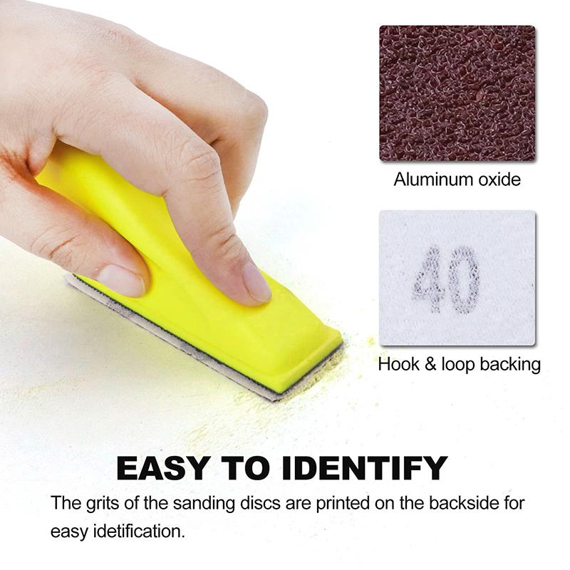 3.5"X 1" Mini Sandpaper Kit With Hook And Loop Sanding Block 71 Pcs Assorted 40/80/120/180/240/400/600 Grits For Polishing