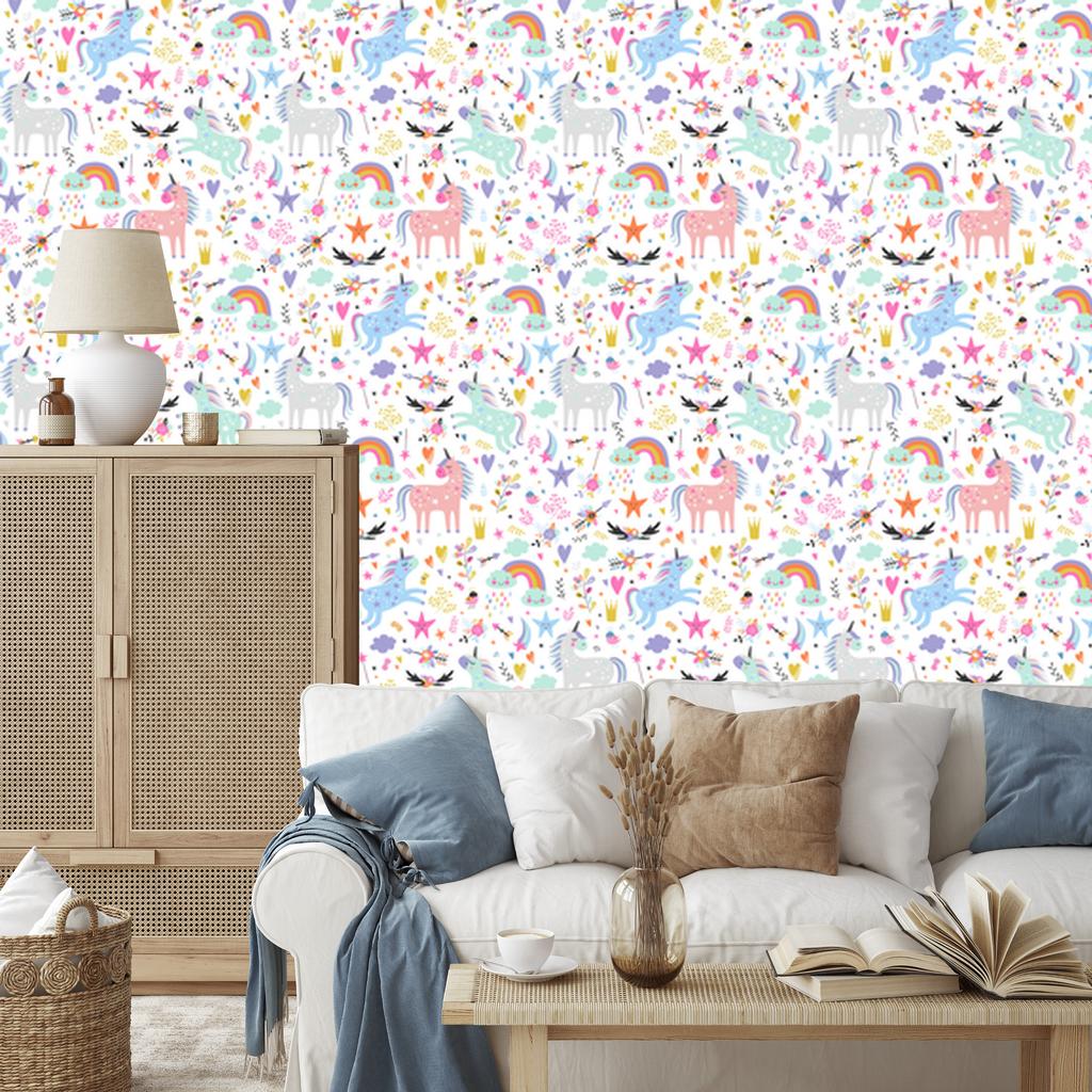 Colorful Magical Unicorns Wallpaper for Living Room and Bedroom 50x1000