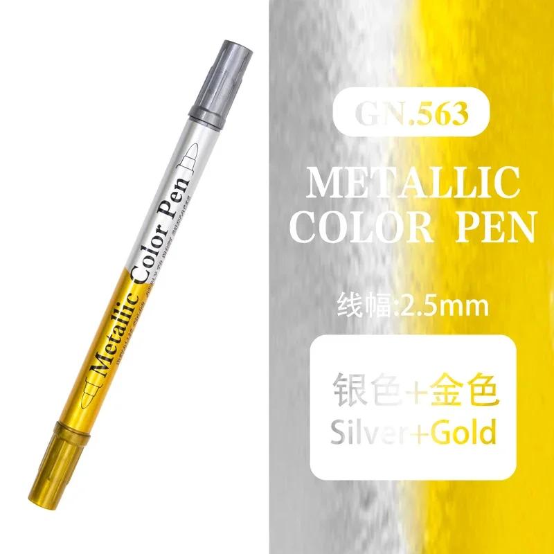 Double Tip Metallic Gold Silver Marker Pen Permanent Art Marker Crafts DIY Painting Pens Card Making Stationery Art Supplies