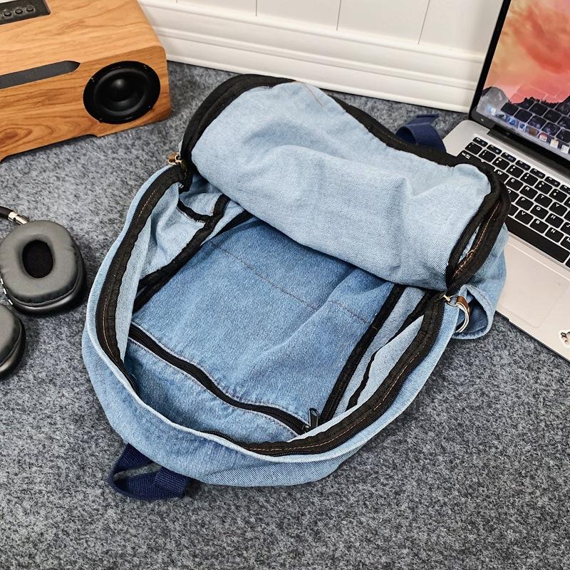Washed Denim Canvas Schoolbag Female High School College Student Backpack Lazy Style Fashion Simple Travel Backpack