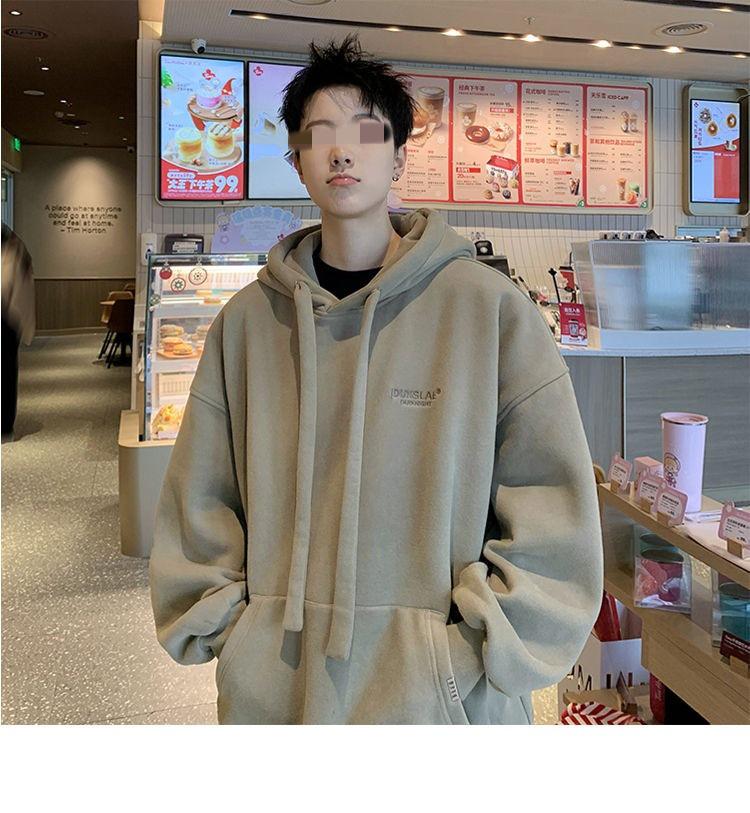 Men's American Retro Vintage Fleece-Lined Hooded Sweatshirt - Spring/Autumn Trendy Loose Fit Hoodie Jacket