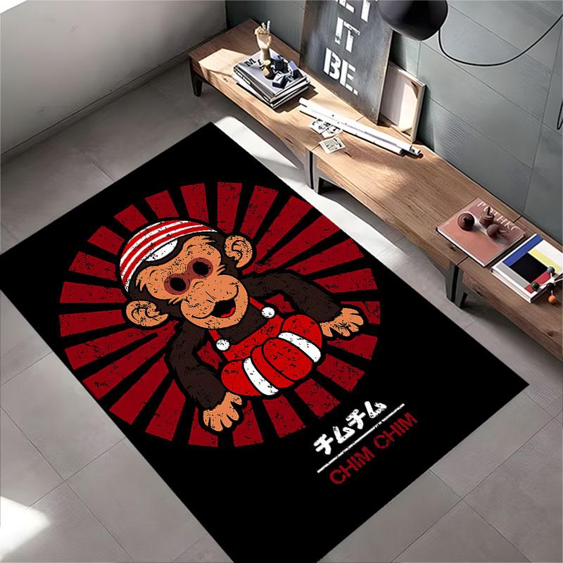 Monkey Design Red Stripes Carpet suitable as a non-slip mat for the living room or bedroom sofa