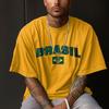 Summer New Mens Brasil Short Sleeve TShirt 3D Printed Crew Neck Tees Vintage Casual Mesh Jersey Oversized Loose Tops