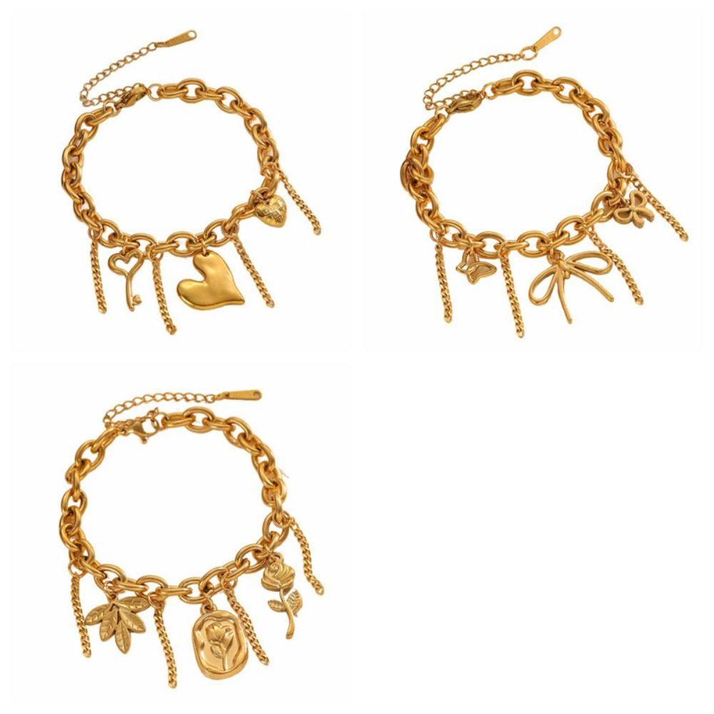 Bow Hollow Bracelet Love Heart Charm Bangle Elegant Gold Plated Bracelet  Party