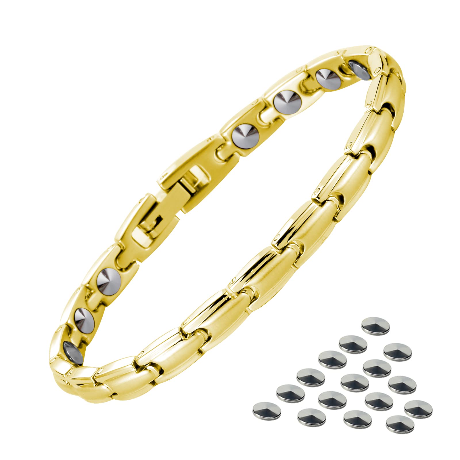 

Браслет из 18 зерен чистого германия, браслет из нержавеющей стали 316, здоровые модные украшения [BEFOSHINN] 99,999% женский [Никогда не тускнеет] (Золото) золотой