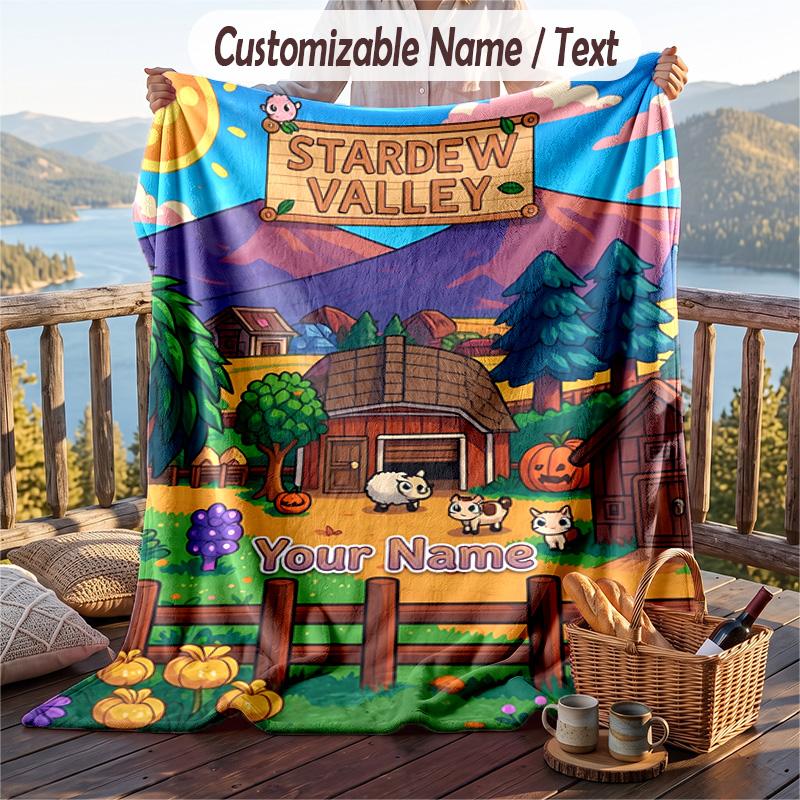 Custom Text Flannel Throw Blanket, Lightweight Cozy Bed Sofa BlanketStardew Valley
