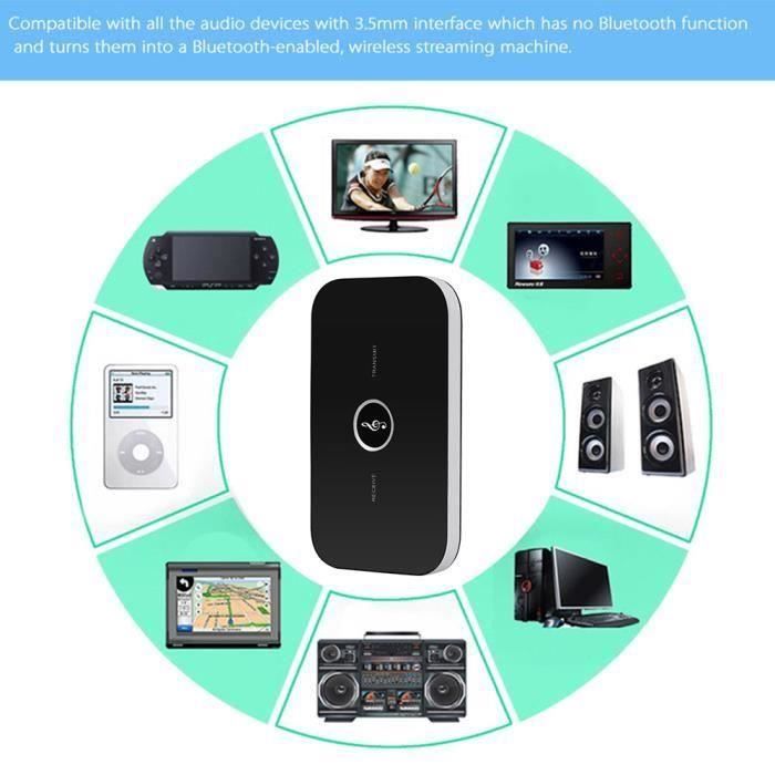 Docooler B6 Émetteur Et Récepteur Bluetooth 2 En 1 Adaptateur Audio Bluetooth A2DP Sans Fil Lecteur Audio Portable Aux 3.5mm Noir