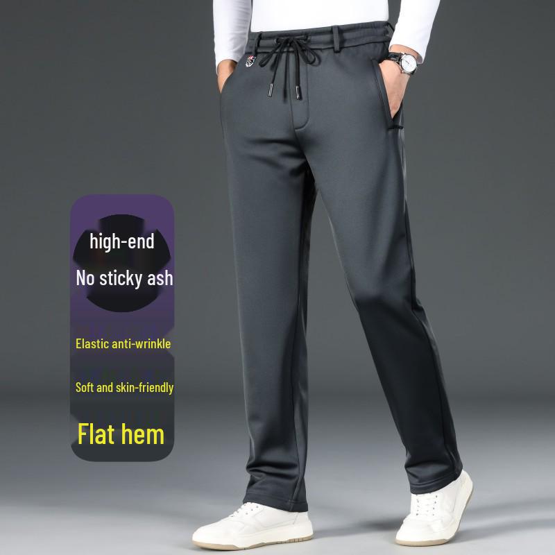 Men's Plus Size Autumn Fleece-Lined Sweatpants - Elastic Waist, Straight Leg Casual Pants