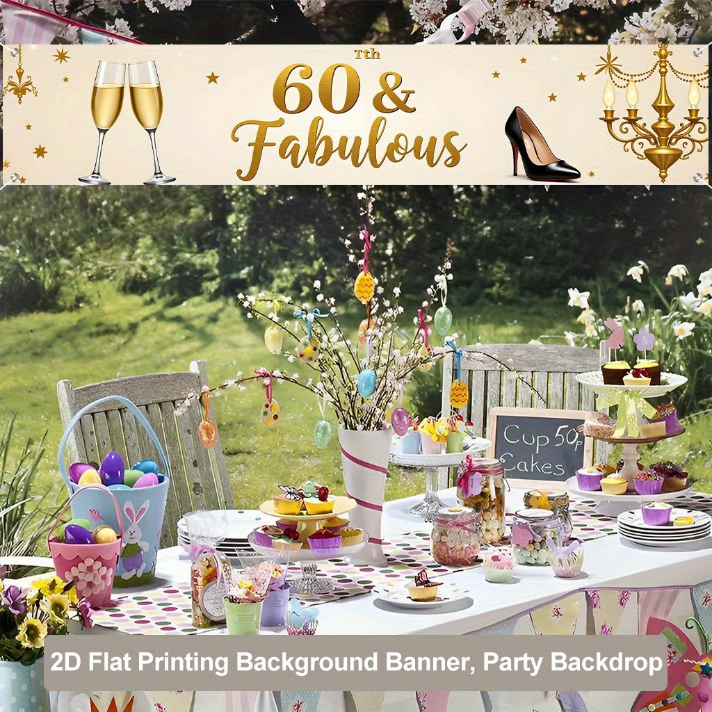 60th Birthday Party Banner, Happy Hour Background Design, Polyester Outdoor Indoor Fence Lawn Decoration