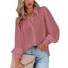 Women Loose Solid Color Button Down Shirt with Pleated Lantern Sleeves