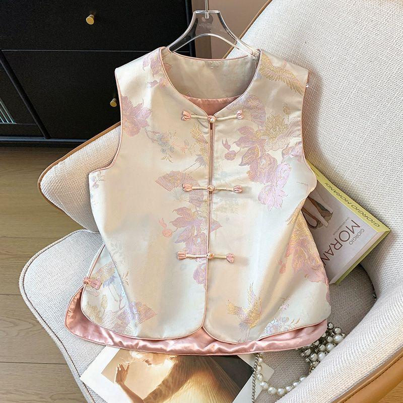 Jacquard buckle sleeveless vest new retro temperament unique chic vest women