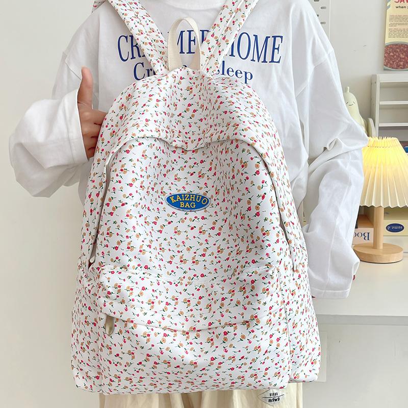 Small Fresh Literary and Retro Japanese Simple Casual Girl Student Backpack Cute and Lightweight Small Flower Schoolbag