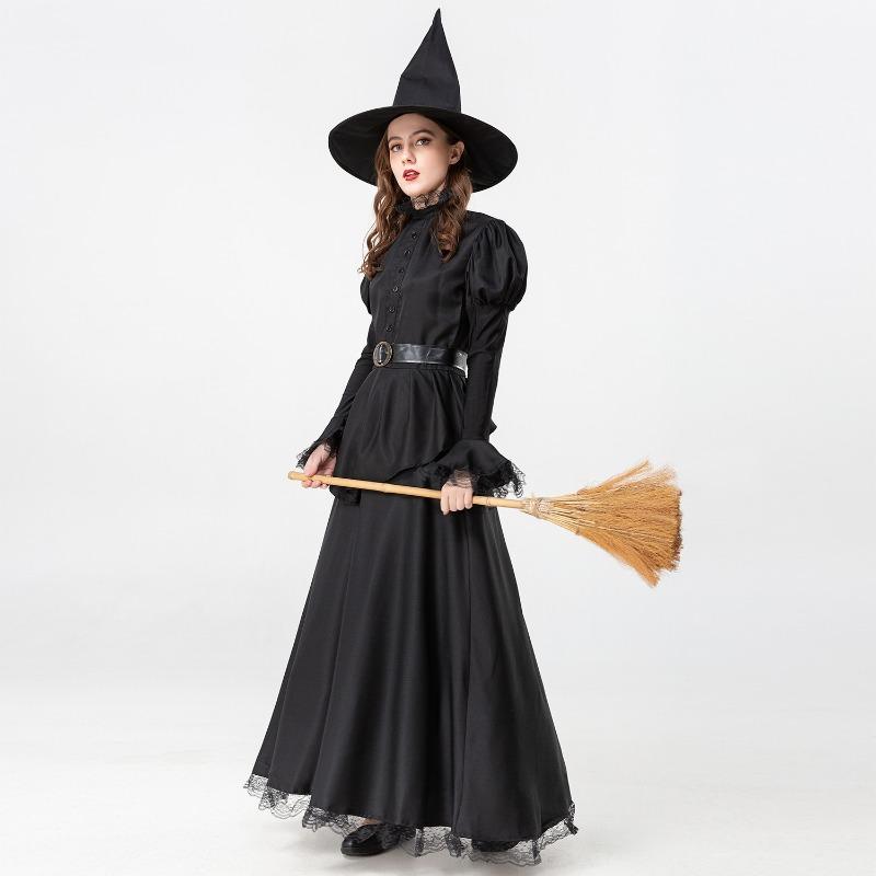 Hot Sale, Halloween Dress Pure Black Witch Cosplay Dress Masquerade Set