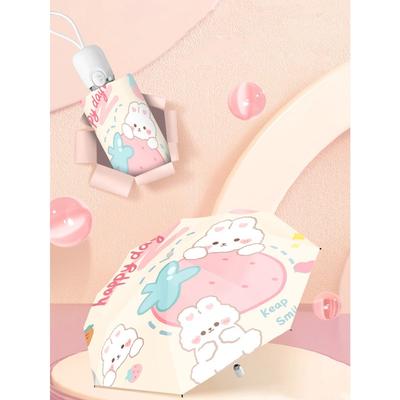 Niedlicher kleiner Kaninchen-Vollautomatik-Regenschirm für Damen, Sonnenschutz-Regenschirm, Regenschirm mit doppeltem Verwendungszweck für Sonne und Regen, Mini-Klappschirm