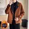 Men's High-End Street Style Wool Coat - Thickened Double-Layer Collar, Color Block Casual Patchwork for Autumn/Winter