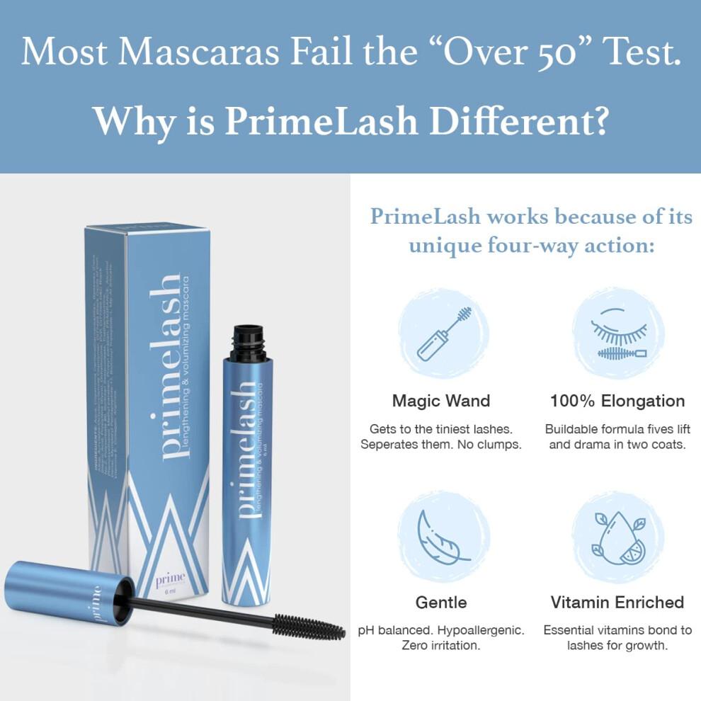 Prime Prometics PrimeLash Mascara für Frauen über 50 - Volumengebend Unglaubliche Länge in 2 Schichten - Hält lange Keine Klümpchen Hypoallergen (Schwarz)