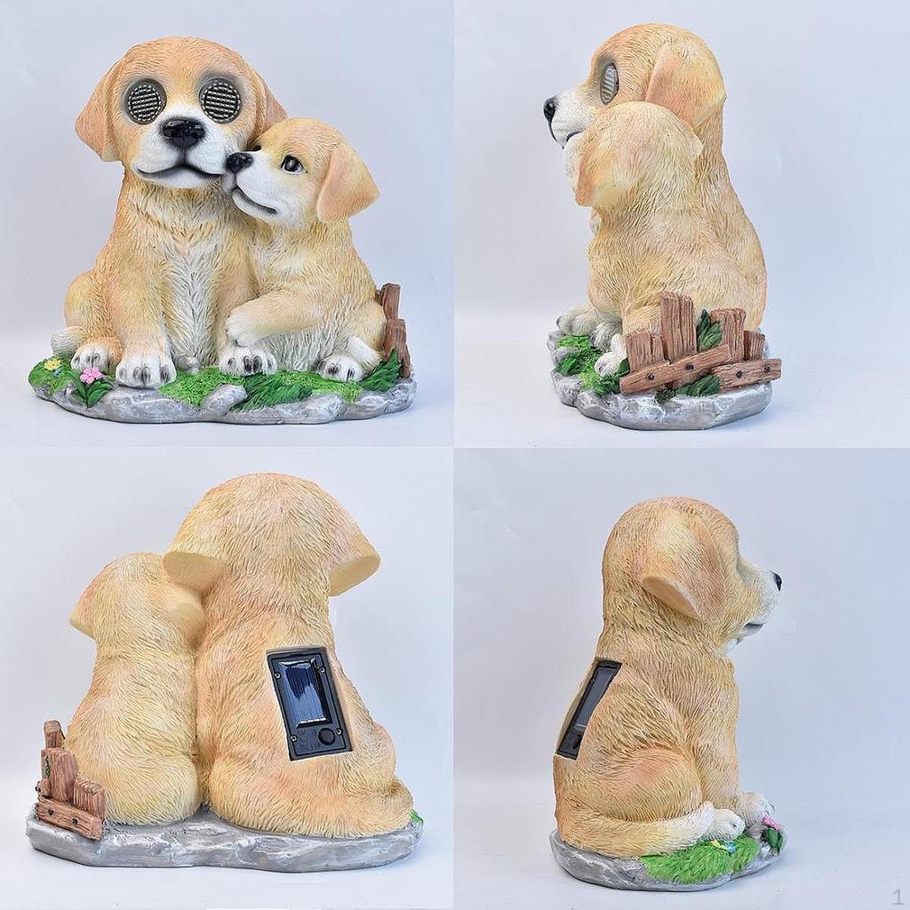 Garden Dog Solar Light Statue with Realistic Eye Movement, Cute, Creative Gift Animal Figurine Resin