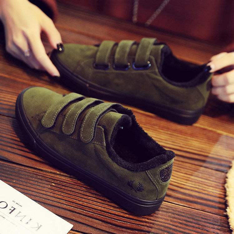 

Зимние бархатные теплые парусиновые туфли, низкий верх, плоская подошва, на липучках, ленивые туфли, полностью черные рабочие туфли, женские студенческие кеды 40 зелёный