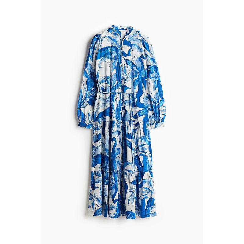 

HM Women s Clothing Dress Summer Seaside Vacation Style Print Lantern Sleeve Plant Ocean Print Dress 1239045 White/Florals 150/76(XXS)