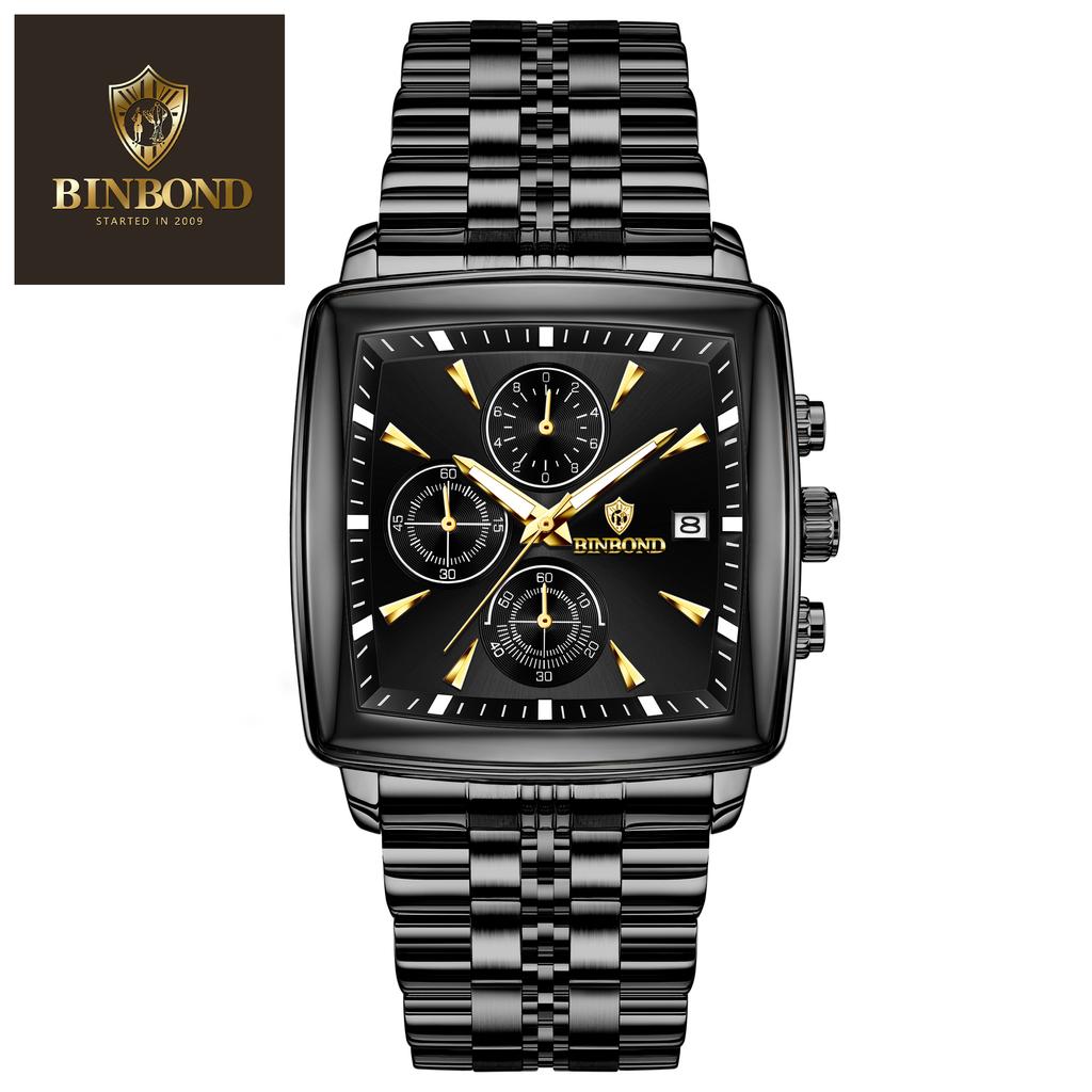 New Fashion Men Watch Luminous Waterproof Chronograph Date Man Wristwatch Square Stainless Steel Quartz Men'S Watches Reloj