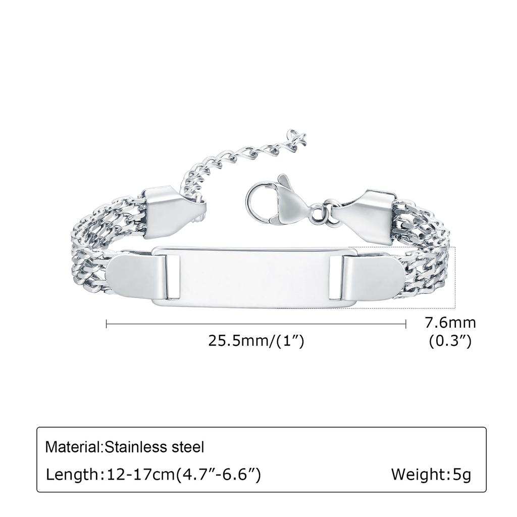 Bracelet Personnalisé à Graver Nom DIY Couleur Argent Acier Inoxydable Chaîne de Main Épaisse Design Personnalisé Bijoux Cadeau
