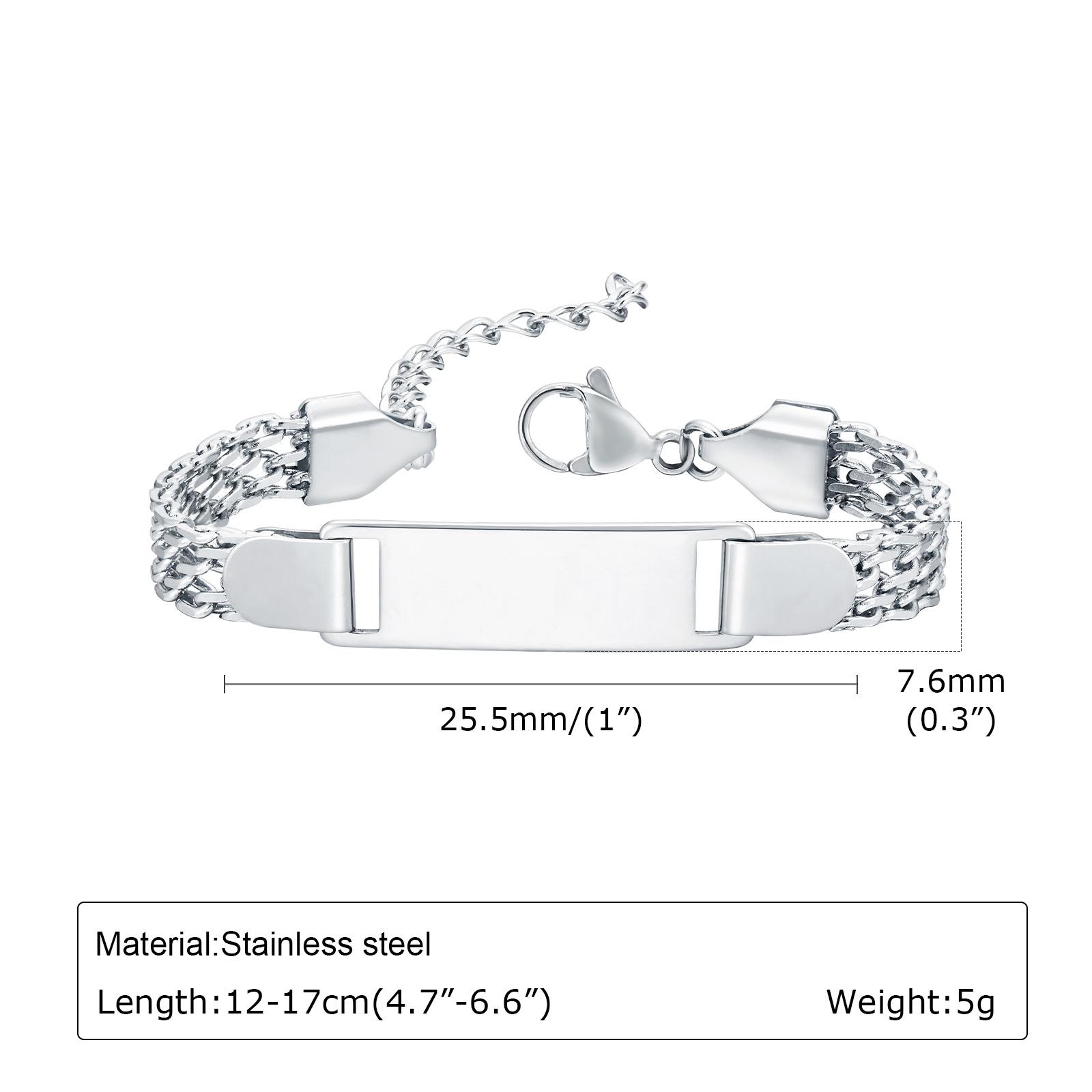 

DIY Engrave Name Custom Bracelets Silver Color Stainless Steel Thick Hand Chain Customized Personalized Design Jewelry Gift No text