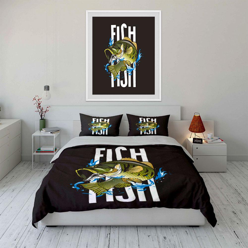 Fishing-Themed Three-Piece Set Soft Comfortable Duvet Cover Bedding Set Included 1*Duvet Cover & 2*Pillowcases, Gift