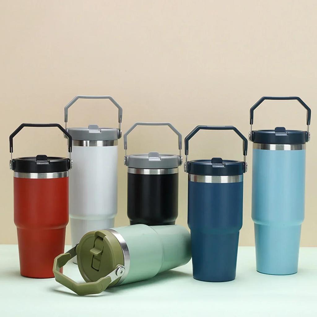 900ML Stainless Steel Thermos Mug With Straw Keeps Cold and Heat Thermal Mug Tumbler Outdoor Sports Thermal Water Bottle